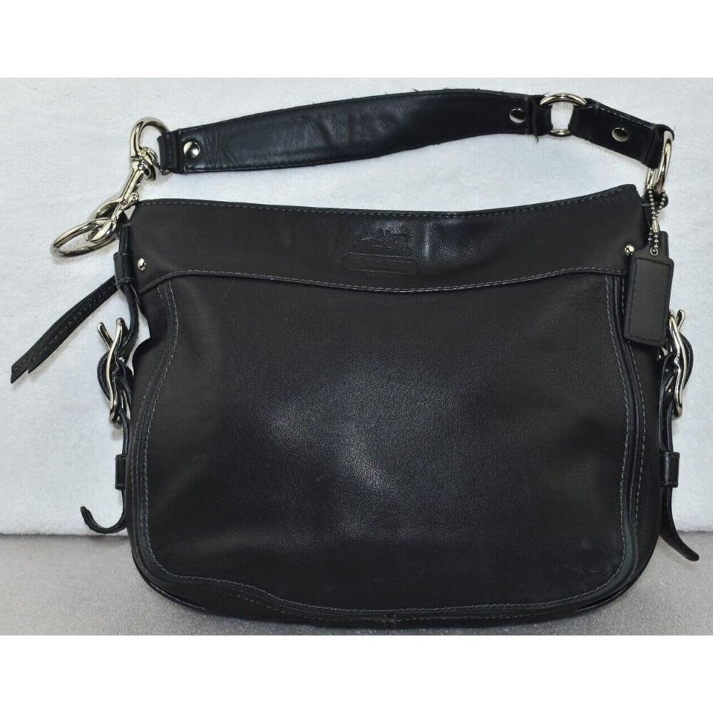 Coach Zoe Womens Black Leather Zipper Closure Hobo Shoulder Bag Purse